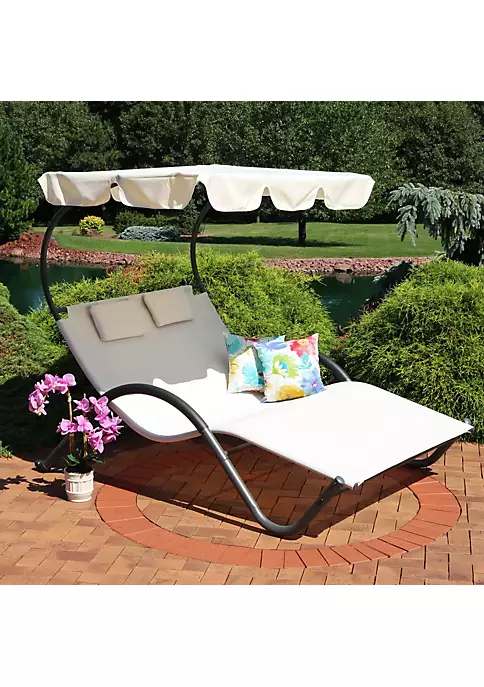 Discount ๐ฅฐ Sling Fabric Double Outdoor Chaise Lounge Bed with Canopy - Beige by Sunnydaze Decor ๐ 8 Discount ๐ฅฐ Sling Fabric Double Outdoor Chaise Lounge Bed with Canopy - Beige by Sunnydaze Decor ๐ - Image 6