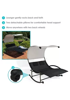 Cheap ❤️ Double Rocking Chaise Lounge Bed with Canopy and Pillows - Black by Sunnydaze Decor 🌟 -Sunnydaze Decor Shop Belk 5089
