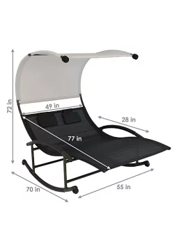 Cheap ❤️ Double Rocking Chaise Lounge Bed with Canopy and Pillows - Black by Sunnydaze Decor 🌟 -Sunnydaze Decor Shop Belk 5090
