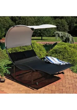 Cheap ❤️ Double Rocking Chaise Lounge Bed with Canopy and Pillows - Black by Sunnydaze Decor 🌟 -Sunnydaze Decor Shop Belk 5091