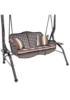 Coupon 🔔 2-Person Steel Patio Swing Bench with Canopy/Cushion - Brown by Sunnydaze Decor 😀 -Sunnydaze Decor Shop Belk 5114