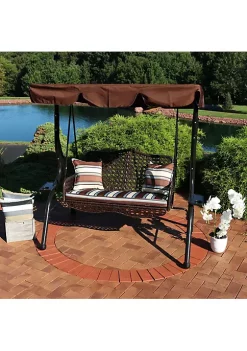 Coupon 🔔 2-Person Steel Patio Swing Bench with Canopy/Cushion - Brown by Sunnydaze Decor 😀 -Sunnydaze Decor Shop Belk 5115