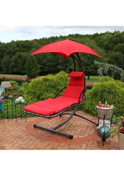 Budget ✨ Floating Chaise Lounge Chair with Canopy and Arc Stand - Red by Sunnydaze Decor 🧨
