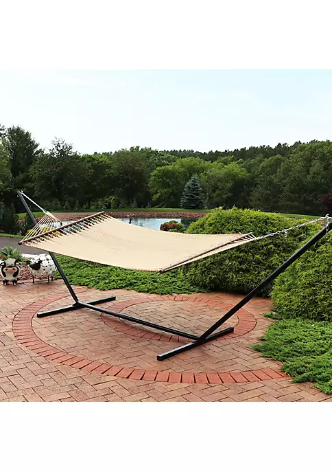 Best Pirce 😀 2-Person Polyester Rope Hammock with Steel Stand - Tan by Sunnydaze Decor 🥰 6 Best Pirce 😀 2-Person Polyester Rope Hammock with Steel Stand - Tan by Sunnydaze Decor 🥰 - Image 4