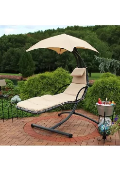 Discount ❤️ Floating Chaise Lounge Chair with Canopy and Arc Stand - Beige by Sunnydaze Decor 🤩