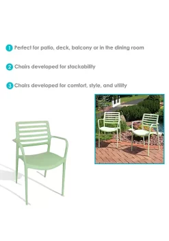 Buy 🥰 Astana Plastic Slat-Back Patio Armchair - Light Green - Set of 2 by Sunnydaze Decor 🎉 -Sunnydaze Decor Shop Belk 5271