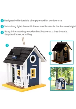 Cheapest 🔥 9.25 in Wooden Cozy Home Birdhouse with Solar LED Light - Blue by Sunnydaze Decor ⌛ -Sunnydaze Decor Shop Belk 542