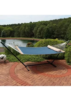 Top 10 ✔️ 2-Person Quilted Fabric Hammock with Steel Stand - Tidal Wave by Sunnydaze Decor ⭐