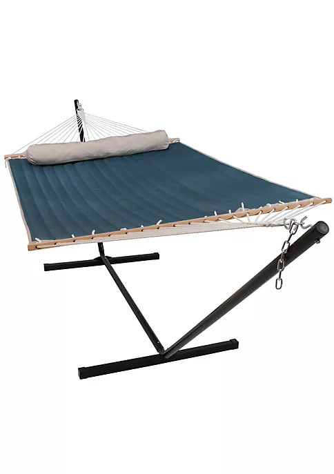 Top 10 ✔️ 2-Person Quilted Fabric Hammock with Steel Stand - Tidal Wave by Sunnydaze Decor ⭐ 4 Top 10 ✔️ 2-Person Quilted Fabric Hammock with Steel Stand - Tidal Wave by Sunnydaze Decor ⭐ - Image 2
