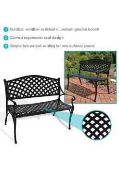 Wholesale 🤩 2-Person Checkered Cast Aluminum Outdoor Garden Bench - Black by Sunnydaze Decor ❤️ -Sunnydaze Decor Shop Belk 5459