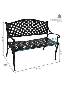 Wholesale 🤩 2-Person Checkered Cast Aluminum Outdoor Garden Bench - Black by Sunnydaze Decor ❤️ -Sunnydaze Decor Shop Belk 5460