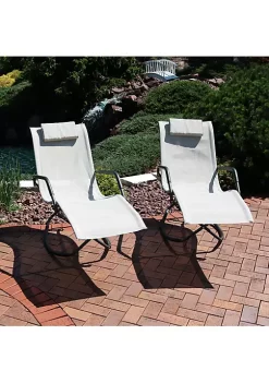 New ✨ Sunnydaze Folding Rocking Chaise Lounger with Pillow - Beige - Set of 2 by Sunnydaze Decor ⌛