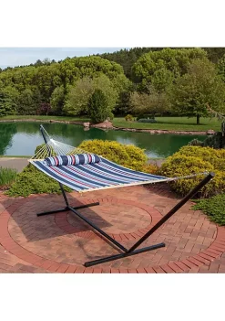 Best reviews of ⌛ Large Quilted Fabric Hammock with Steel Stand - Nautical Stripe by Sunnydaze Decor 👏 -Sunnydaze Decor Shop Belk 5476