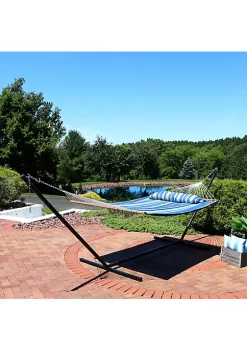 Budget 🔥 2-Person Quilted Fabric Hammock with Steel Stand - Misty Beach by Sunnydaze Decor 🛒 -Sunnydaze Decor Shop Belk 5502