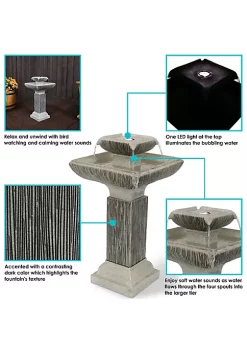 Top 10 💯 Square Resin Outdoor 2-Tier Bird Bath Water Fountain with Lights by Sunnydaze Decor 👏 -Sunnydaze Decor Shop Belk 5512