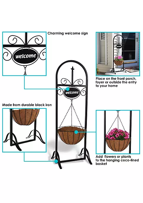 Discount โ๏ธ Black Iron Frame Hanging Basket Planter with Welcome Sign - 48 in by Sunnydaze Decor ๐คฉ 6 Discount โ๏ธ Black Iron Frame Hanging Basket Planter with Welcome Sign - 48 in by Sunnydaze Decor ๐คฉ - Image 4