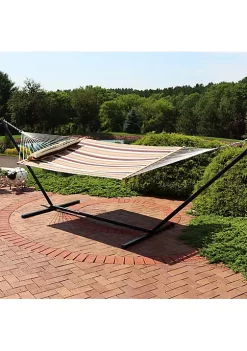 Outlet ⭐ 2-Person Quilted Fabric Hammock with Steel Stand - Sandy Beach by Sunnydaze Decor 👍