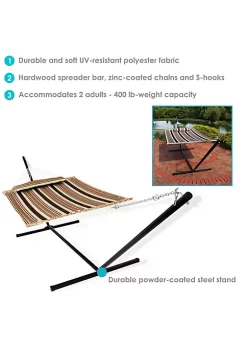 Outlet ⭐ 2-Person Quilted Fabric Hammock with Steel Stand - Sandy Beach by Sunnydaze Decor 👍 -Sunnydaze Decor Shop Belk 5533
