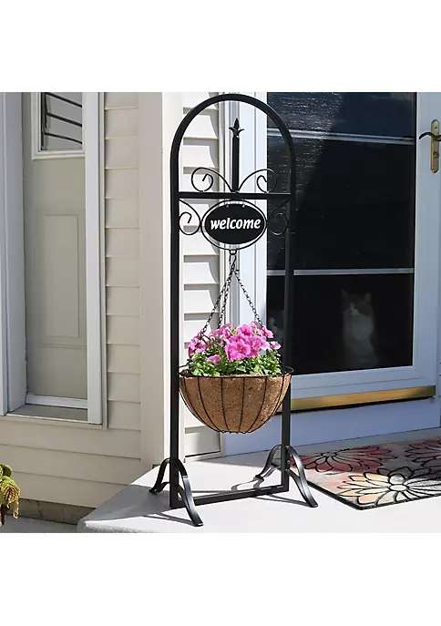 Discount โ๏ธ Black Iron Frame Hanging Basket Planter with Welcome Sign - 48 in by Sunnydaze Decor ๐คฉ 8 Discount โ๏ธ Black Iron Frame Hanging Basket Planter with Welcome Sign - 48 in by Sunnydaze Decor ๐คฉ - Image 6