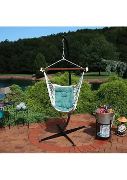 Best Pirce 🔔 Polyester Victoria Hammock Chair with Steel C-Stand – Sea Grass by Sunnydaze Decor 🛒