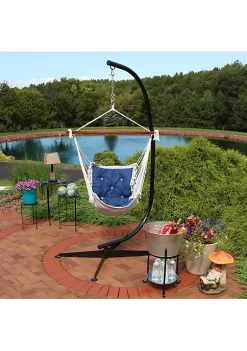 Flash Sale ✔️ Polyester Victoria Hammock Chair with Steel C-Stand - Navy Blue by Sunnydaze Decor ⌛ -Sunnydaze Decor Shop Belk 5558
