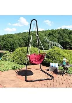 Best Sale 😉 Fabric Hammock Chair with Wood Armrest and Steel Stand - Red by Sunnydaze Decor 🌟
