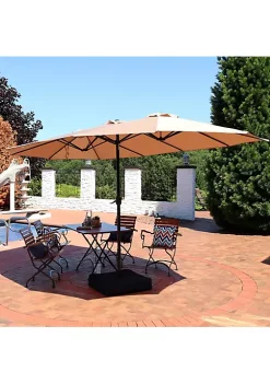 Budget 🥰 15 ft Steel Double-Sided Patio Umbrella with Sandbag Base - Tan by Sunnydaze Decor ❤️