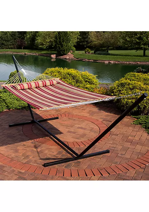 Best Pirce 🌟 2-Person Quilted Fabric Hammock with Steel Stand and Pillow - Red by Sunnydaze Decor 🥰 3 Best Pirce 🌟 2-Person Quilted Fabric Hammock with Steel Stand and Pillow - Red by Sunnydaze Decor 🥰