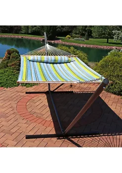 Wholesale ✨ 2-Person Quilted Fabric Hammock with Steel Stand - Blue/Green by Sunnydaze Decor 💯