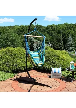 Best reviews of ⌛ Cotton/Polyester Rope Hammock Chair with C-Stand - Ocean Breeze by Sunnydaze Decor 🎁