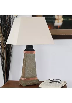 Cheap ✔️ 30 in Indoor/Outdoor Copper Trimmed Slate Table Lamp with Shade by Sunnydaze Decor ⭐