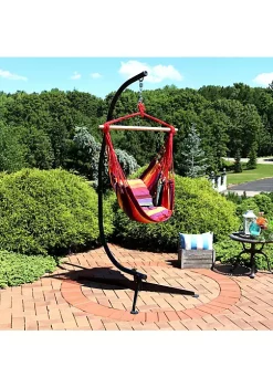 Buy 👍 Cotton/Polyester Rope Hammock Chair with C-Stand - Sunset by Sunnydaze Decor 👍