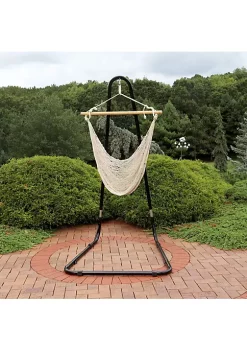 Best Sale 🛒 Cotton/Nylon Rope Hammock Chair with Adjustable Stand - Natural by Sunnydaze Decor 🌟