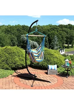 Discount 👍 Cotton/Polyester Rope Hammock Chair with C-Stand - Ocean View by Sunnydaze Decor ⌛ -Sunnydaze Decor Shop Belk 5747
