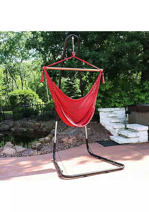 Discount 👍 Extra Large Hammock Chair with Adjustable Steel Stand - Red by Sunnydaze Decor 🔥 7 Discount 👍 Extra Large Hammock Chair with Adjustable Steel Stand - Red by Sunnydaze Decor 🔥 - Image 5