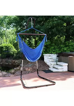 Outlet 🎁 Extra Large Hammock Chair with Adjustable Steel Stand - Blue by Sunnydaze Decor ✔️