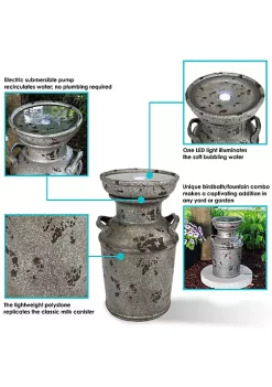 Deals ❤️ Vintage Milk Can Birdbath Water Fountain with LED Lights - 20 in by Sunnydaze Decor 💯 -Sunnydaze Decor Shop Belk 5806