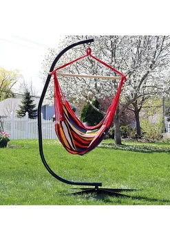 Hot Sale 🥰 Extra Large Cotton Hammock Chair and Steel C-Stand - Sunset by Sunnydaze Decor ✔️