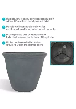 Outlet 🌟 20 in Anjelica Dual-Wall Polyresin Planter - Slate - Set of 4 by Sunnydaze Decor 🥰 -Sunnydaze Decor Shop Belk 5826