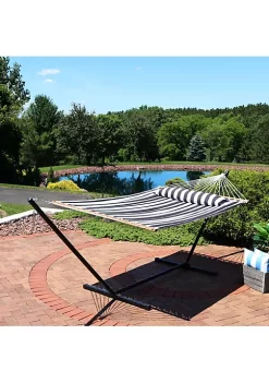 Budget 😍 2-Person Quilted Fabric Hammock with Steel Stand - Black/White by Sunnydaze Decor 😍