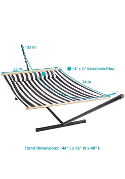 Budget 😍 2-Person Quilted Fabric Hammock with Steel Stand - Black/White by Sunnydaze Decor 😍 -Sunnydaze Decor Shop Belk 5836