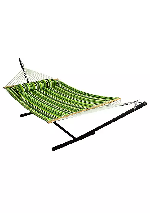 Cheapest 👏 2-Person Quilted Fabric Hammock with Steel Stand - Melon Stripe by Sunnydaze Decor 🎁 4 Cheapest 👏 2-Person Quilted Fabric Hammock with Steel Stand - Melon Stripe by Sunnydaze Decor 🎁 - Image 2