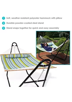 Best reviews of 😀 2-Person Quilted Hammock with Universal Steel Stand - Blue/Green by Sunnydaze Decor 🧨 -Sunnydaze Decor Shop Belk 5884