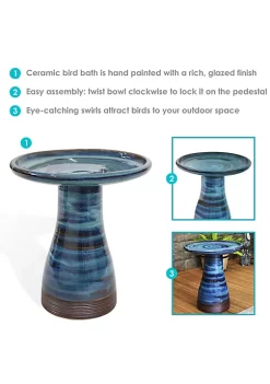 Promo 🎁 Duo-Tone Outdoor Glazed Ceramic Bird Bath - 20.5 in - Galaxy Blue by Sunnydaze Decor 🔥 -Sunnydaze Decor Shop Belk 5896