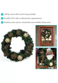 Best deal 👏 Sunnydaze 🎄 Christmas Wreath with Golden Baubles and Pinecones - 24 Inches by Sunnydaze Decor ❤️ -Sunnydaze Decor Shop Belk 590