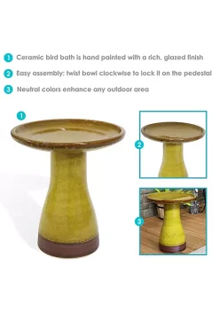Flash Sale 🤩 Duo-Tone Glazed Ceramic Bird Bath - 20.5 in - Cognac Yellow by Sunnydaze Decor 🎉 -Sunnydaze Decor Shop Belk 5918