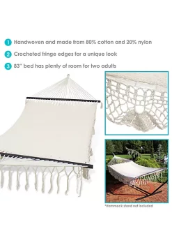 Promo 🥰 2-Person Woven Rope Hammock with Spreader Bars and Fringe - Cream by Sunnydaze Decor 🔔 -Sunnydaze Decor Shop Belk 5935