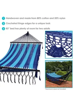 Budget ⭐ 2-Person Woven Rope Hammock with Spreader Bars and Fringe - Blue by Sunnydaze Decor 🧨 -Sunnydaze Decor Shop Belk 5941