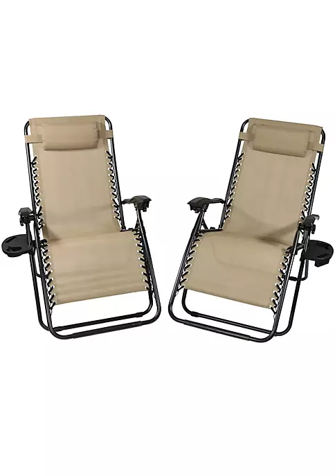 Discount ✨ XL Zero Gravity Chair with Cup Holder - Khaki - Set of 2 by Sunnydaze Decor 🌟 4 Discount ✨ XL Zero Gravity Chair with Cup Holder - Khaki - Set of 2 by Sunnydaze Decor 🌟 - Image 2