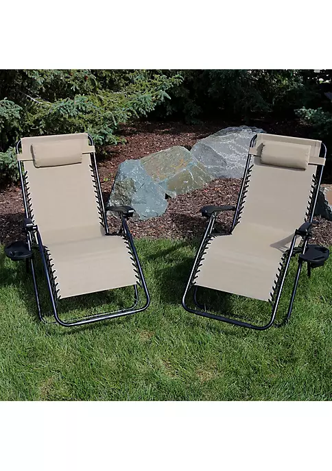 Discount ✨ XL Zero Gravity Chair with Cup Holder - Khaki - Set of 2 by Sunnydaze Decor 🌟 6 Discount ✨ XL Zero Gravity Chair with Cup Holder - Khaki - Set of 2 by Sunnydaze Decor 🌟 - Image 4